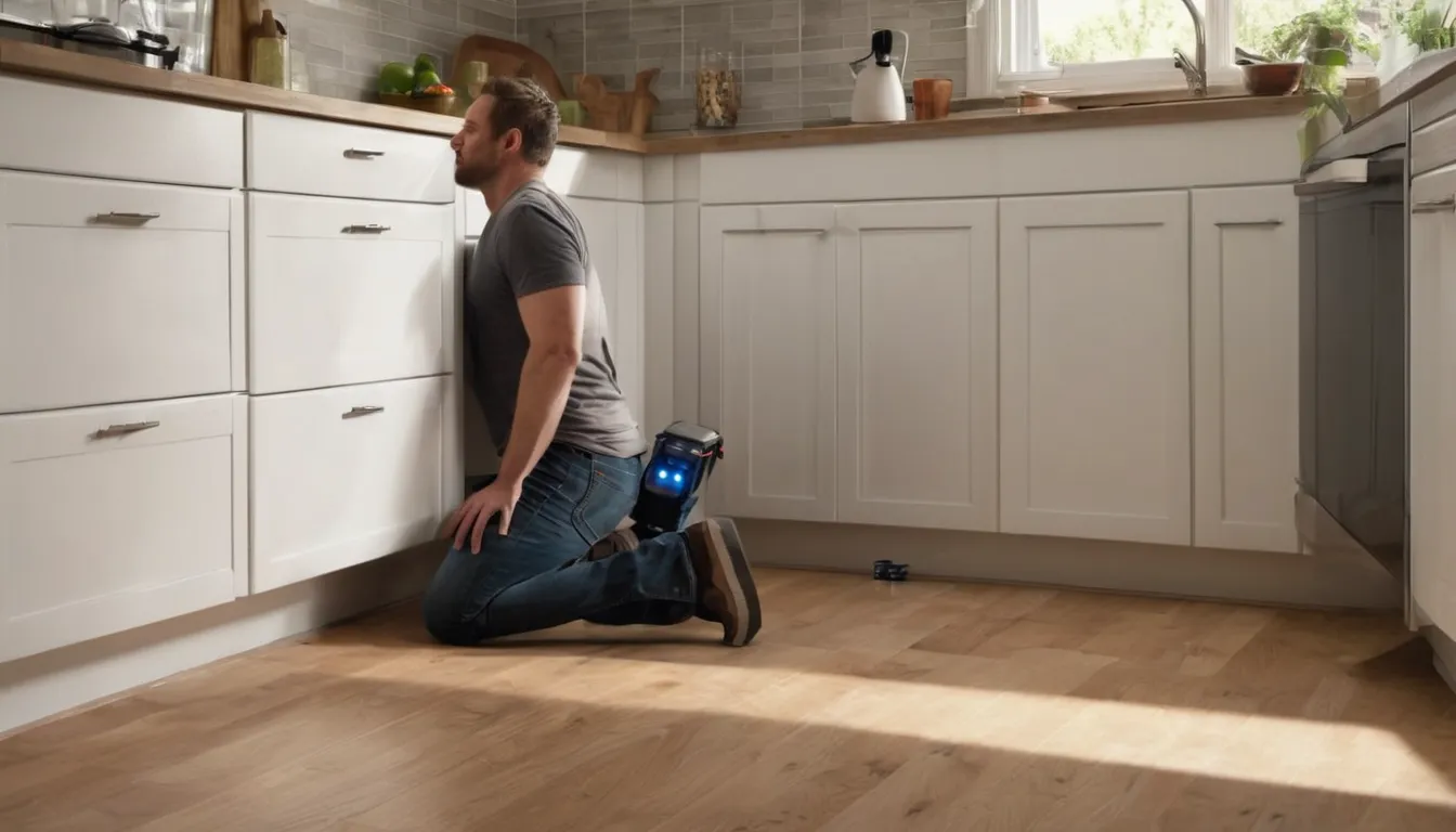 A provider checking a kitchen baseboard for ants in a Coral Gables home